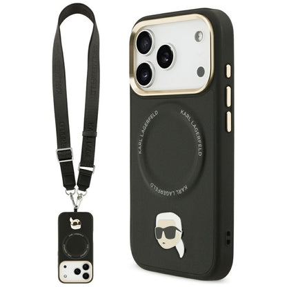 Custodia MagSafe per Apple iPhone 17 Pro Max, Karl Lagerfeld, Big Strap Karl Metal Logo, Nera