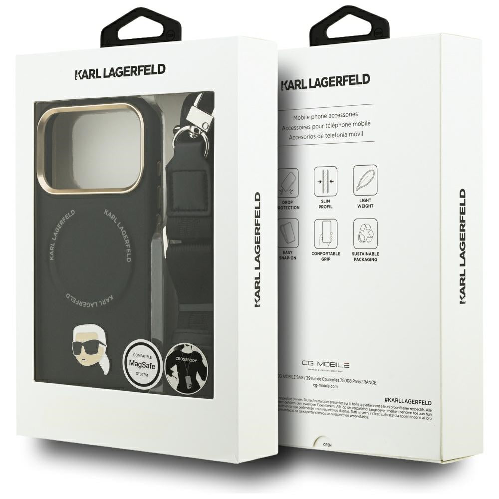 Custodia MagSafe per Apple iPhone 17 Pro Max, Karl Lagerfeld, Big Strap Karl Metal Logo, Nera