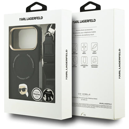 Custodia MagSafe per Apple iPhone 17 Pro Max, Karl Lagerfeld, Big Strap Karl Metal Logo, Nera