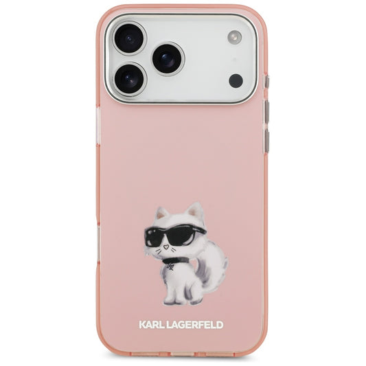 Custodia MagSafe per Apple iPhone 17 Pro Max, Karl Lagerfeld, IML Aquarelle Logo Choupette, Rosa