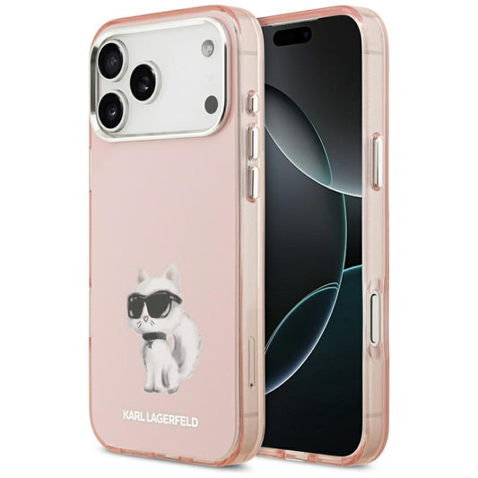 Custodia MagSafe per Apple iPhone 17 Pro Max, Karl Lagerfeld, IML Aquarelle Logo Choupette, Rosa