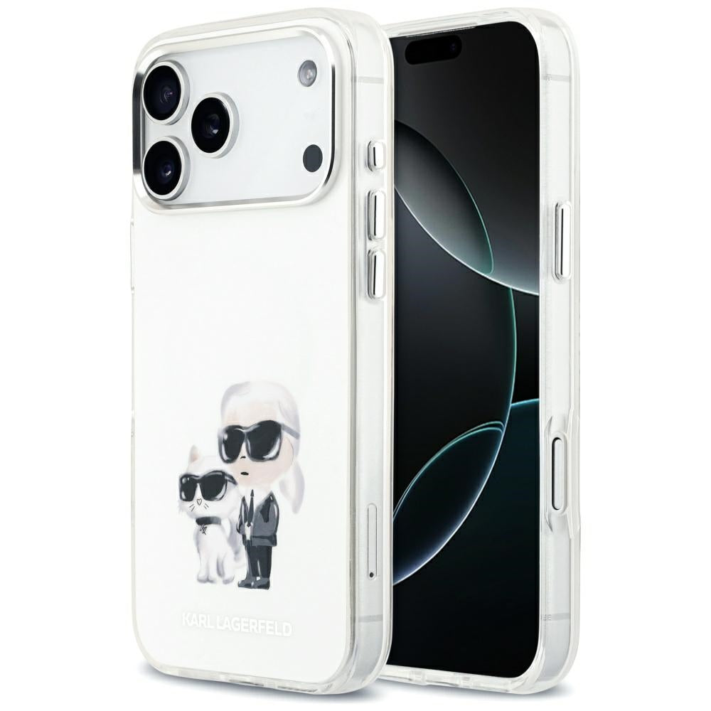 Custodia MagSafe per Apple iPhone 17 Pro Max, Karl Lagerfeld, IML Aquarelle Logo Karl & Choupette, Bianca