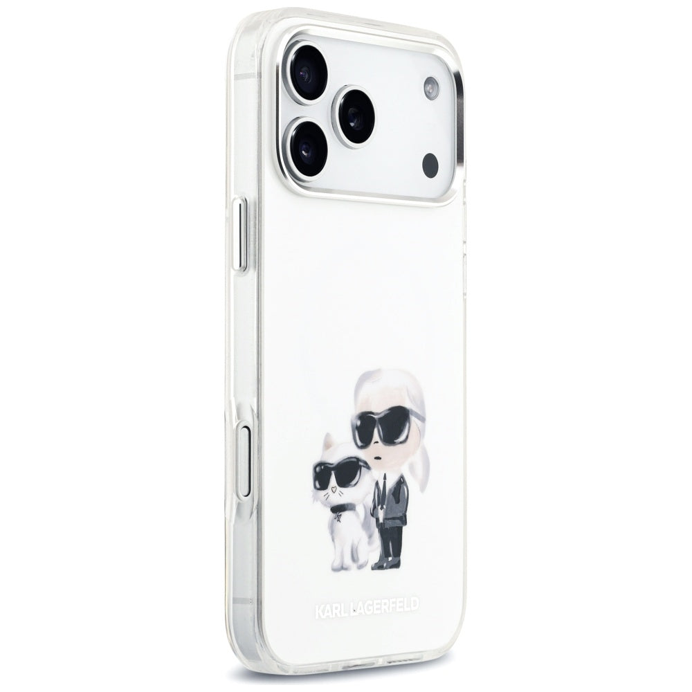 Custodia MagSafe per Apple iPhone 17 Pro Max, Karl Lagerfeld, IML Aquarelle Logo Karl & Choupette, Bianca