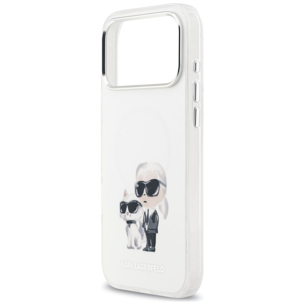 Custodia MagSafe per Apple iPhone 17 Pro Max, Karl Lagerfeld, IML Aquarelle Logo Karl & Choupette, Bianca