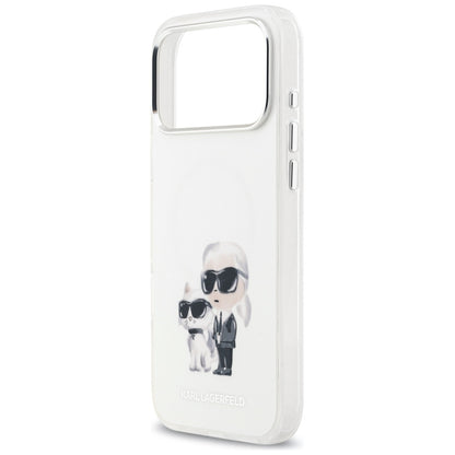 Custodia MagSafe per Apple iPhone 17 Pro Max, Karl Lagerfeld, IML Aquarelle Logo Karl & Choupette, Bianca