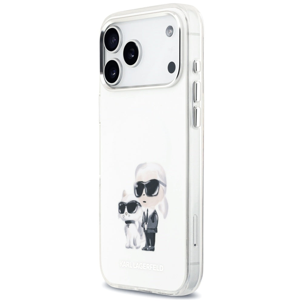 Custodia MagSafe per Apple iPhone 17 Pro Max, Karl Lagerfeld, IML Aquarelle Logo Karl & Choupette, Bianca