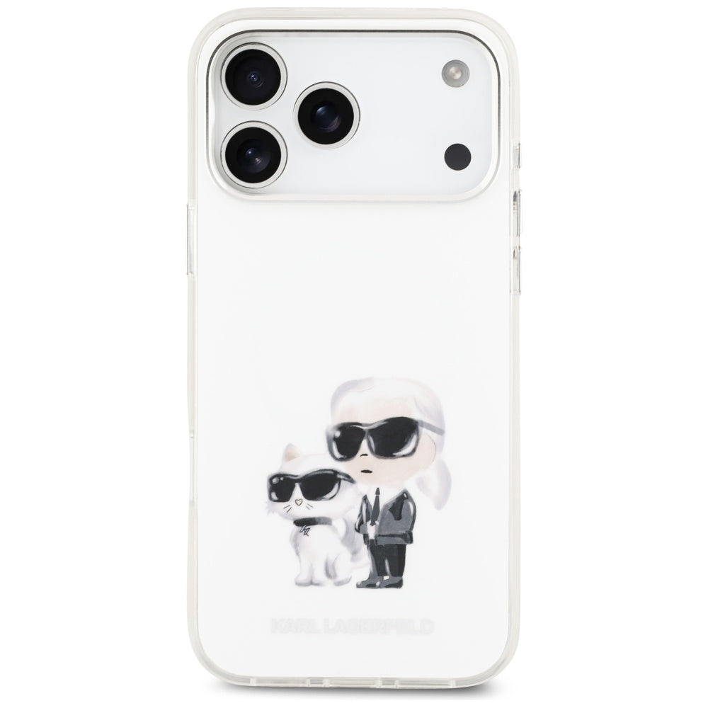Custodia MagSafe per Apple iPhone 17 Pro Max, Karl Lagerfeld, IML Aquarelle Logo Karl & Choupette, Bianca