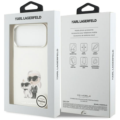 Custodia MagSafe per Apple iPhone 17 Pro Max, Karl Lagerfeld, IML Aquarelle Logo Karl & Choupette, Bianca
