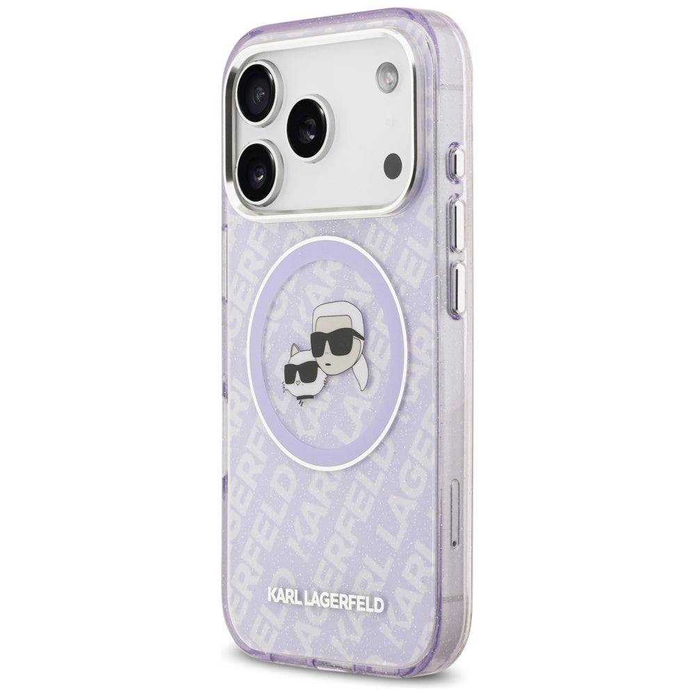 Custodia MagSafe per Apple iPhone 17 Pro Max, Karl Lagerfeld, IML Glitter Karl & Choupette's Heads, Viola