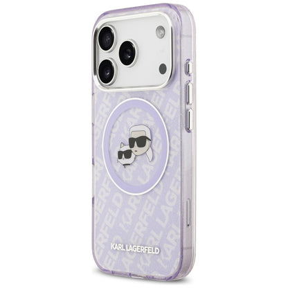 Custodia MagSafe per Apple iPhone 17 Pro Max, Karl Lagerfeld, IML Glitter Karl & Choupette's Heads, Viola