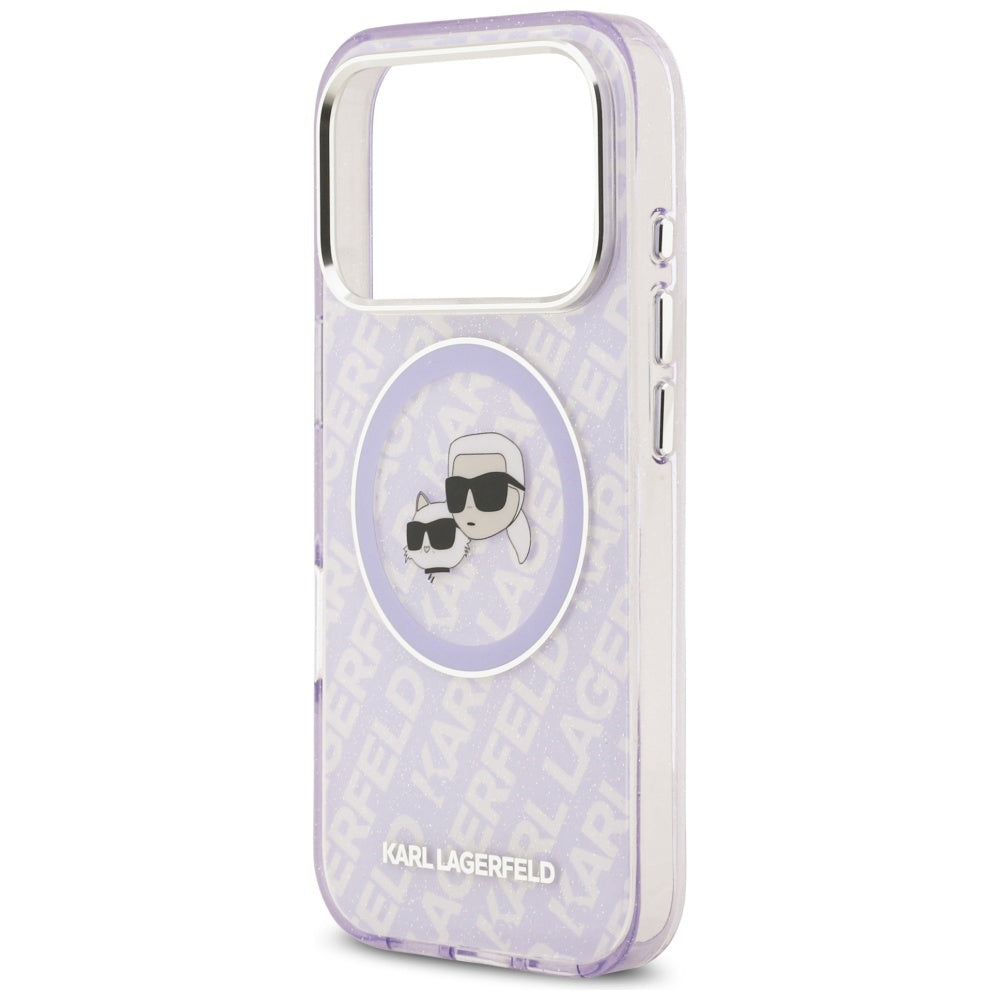 Custodia MagSafe per Apple iPhone 17 Pro Max, Karl Lagerfeld, IML Glitter Karl & Choupette's Heads, Viola