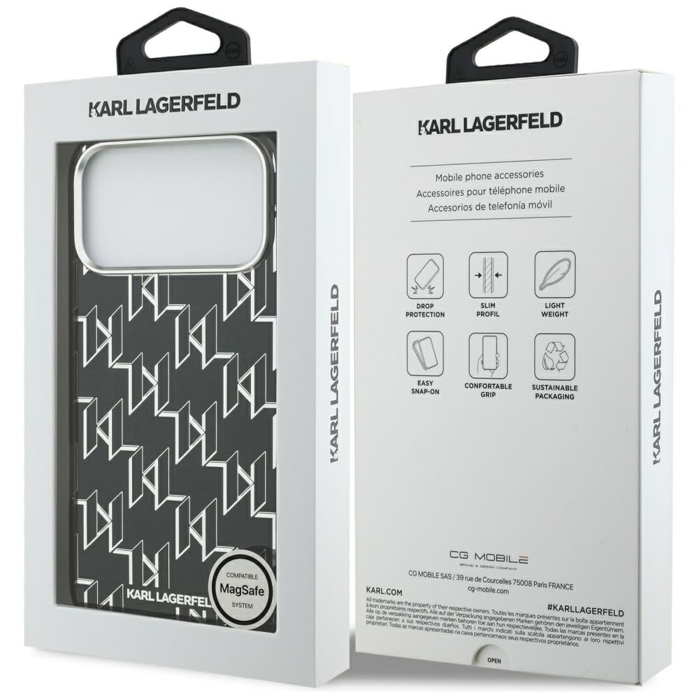 Custodia MagSafe per Apple iPhone 17 Pro Max, Karl Lagerfeld, IML KL Monogram, Nera