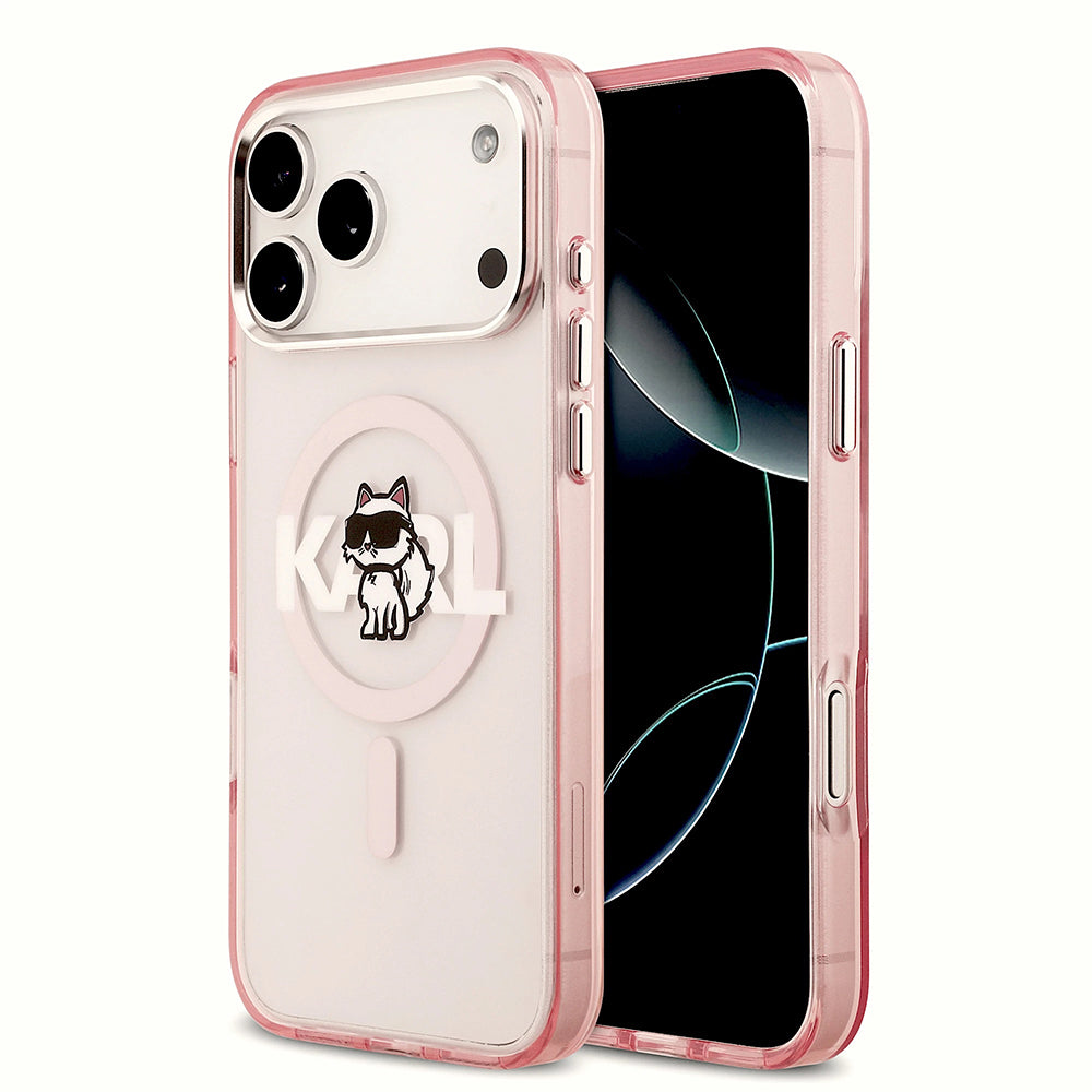 Custodia MagSafe per Apple iPhone 17 Pro Max, Karl Lagerfeld, IML Sketch Logo Choupette, Rosa