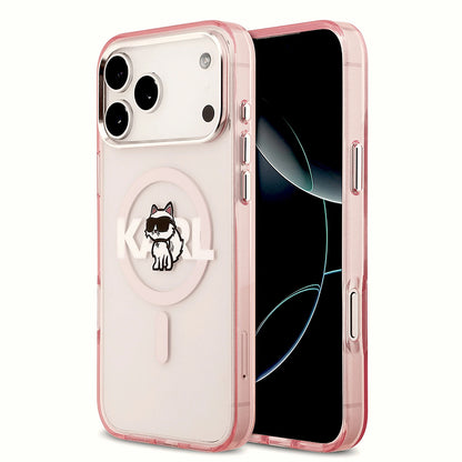 Custodia MagSafe per Apple iPhone 17 Pro Max, Karl Lagerfeld, IML Sketch Logo Choupette, Rosa