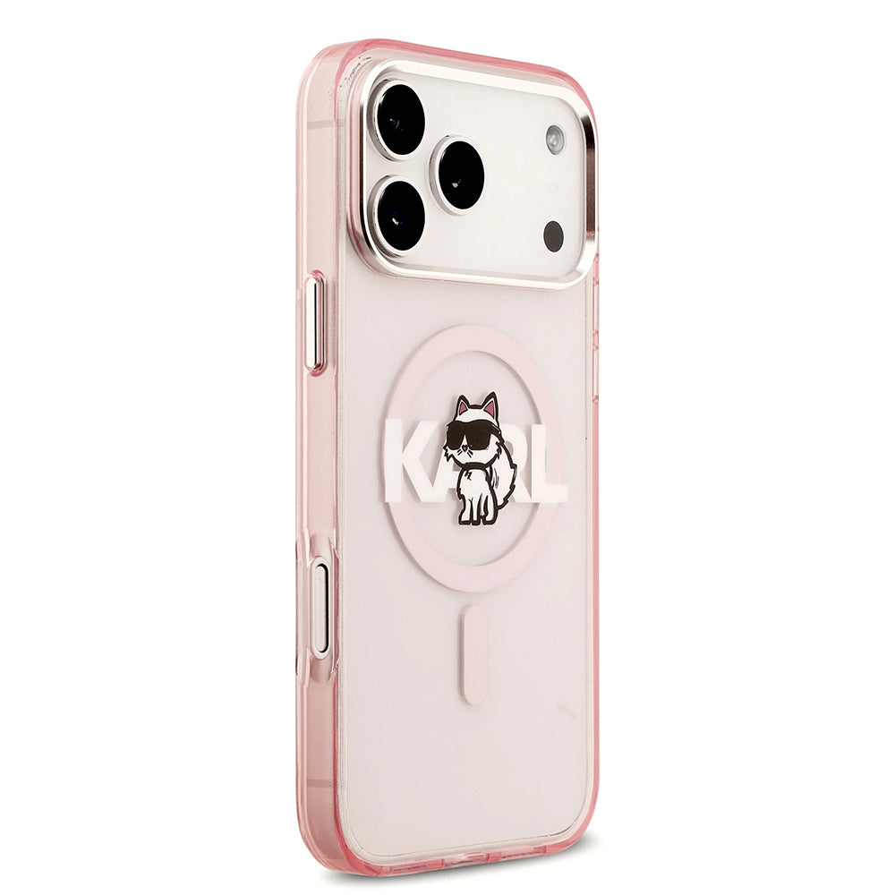 Custodia MagSafe per Apple iPhone 17 Pro Max, Karl Lagerfeld, IML Sketch Logo Choupette, Rosa