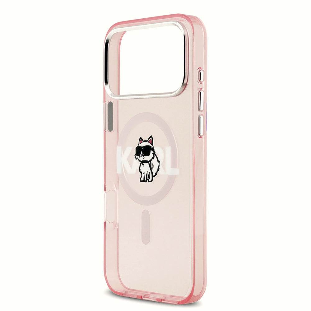 Custodia MagSafe per Apple iPhone 17 Pro Max, Karl Lagerfeld, IML Sketch Logo Choupette, Rosa