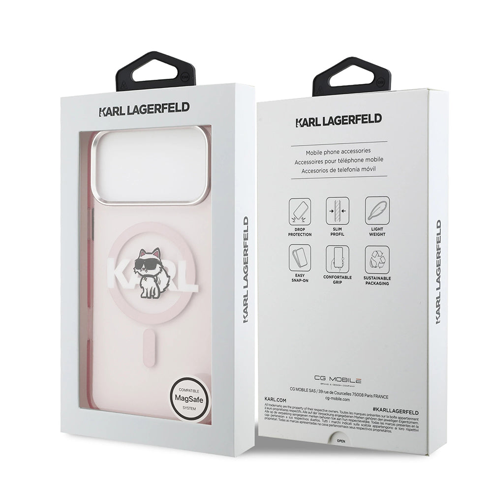 Custodia MagSafe per Apple iPhone 17 Pro Max, Karl Lagerfeld, IML Sketch Logo Choupette, Rosa