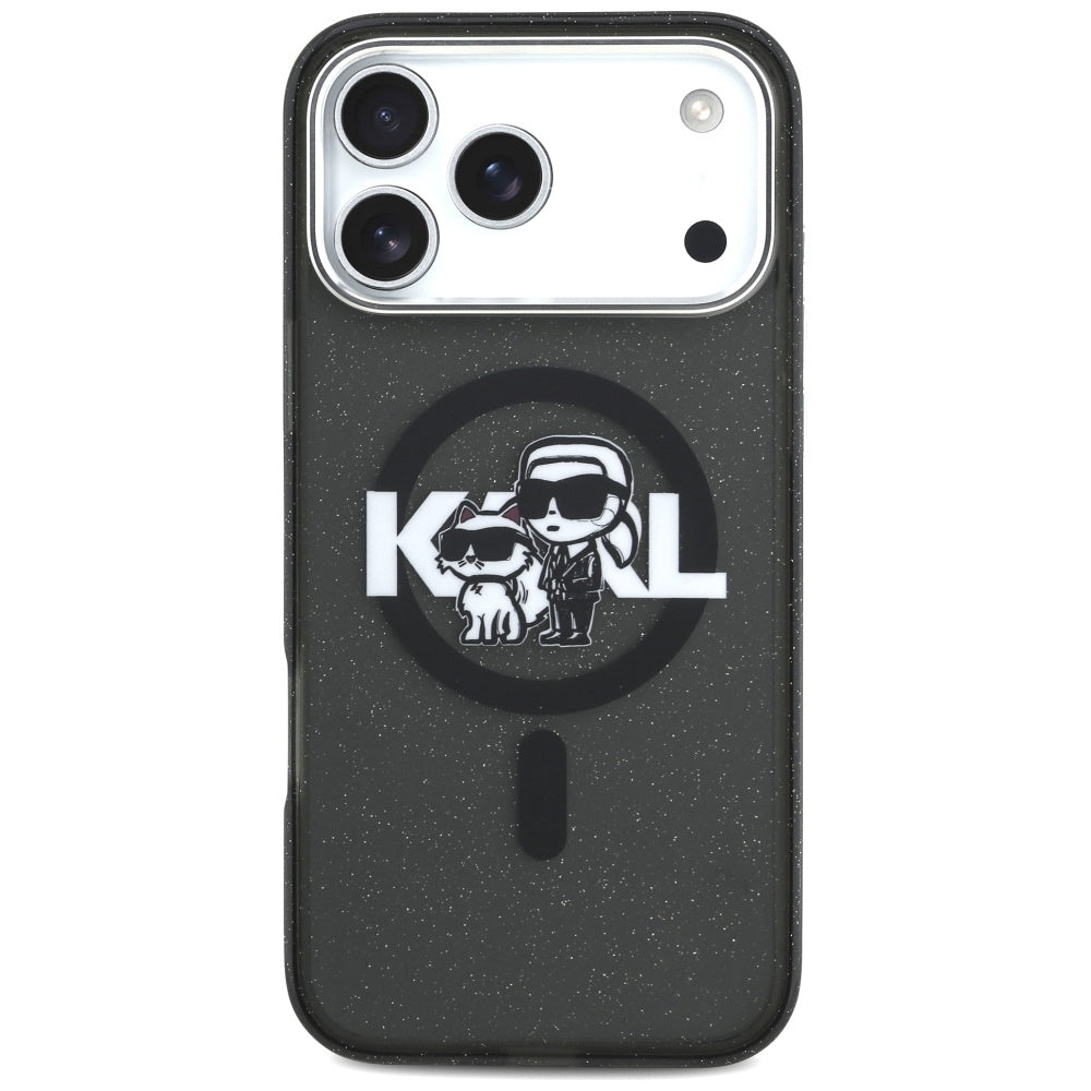 MagSafe Case for Apple iPhone 17 Pro Max, Karl Lagerfeld, IML Sketch Logo Glitter Karl & Choupette, Black