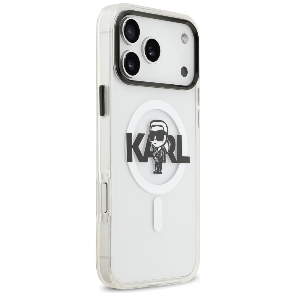 Custodia MagSafe per Apple iPhone 17 Pro Max, Karl Lagerfeld, IML Sketch Logo Karl, Trasparente