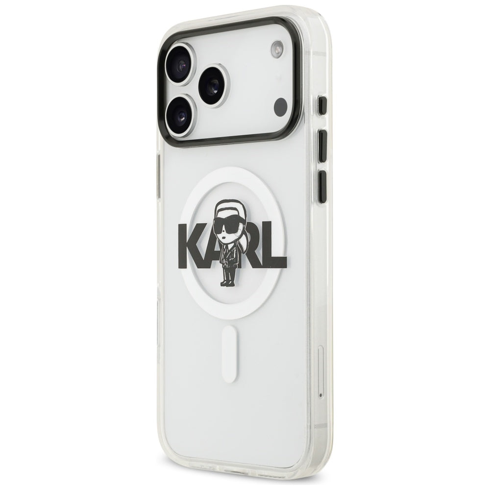 Custodia MagSafe per Apple iPhone 17 Pro Max, Karl Lagerfeld, IML Sketch Logo Karl, Trasparente