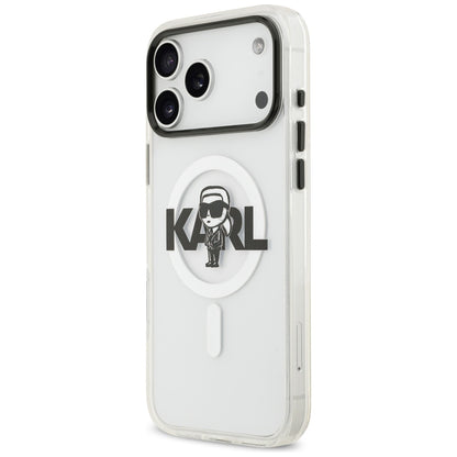 Custodia MagSafe per Apple iPhone 17 Pro Max, Karl Lagerfeld, IML Sketch Logo Karl, Trasparente
