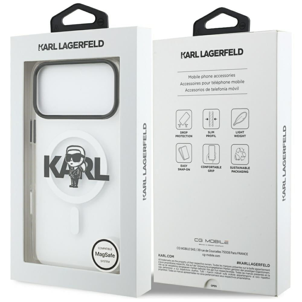 Custodia MagSafe per Apple iPhone 17 Pro Max, Karl Lagerfeld, IML Sketch Logo Karl, Trasparente