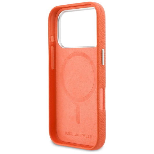 Custodia MagSafe per Apple iPhone 17 Pro Max, Karl Lagerfeld, Karl & Choupette Head's Pin, Arancione