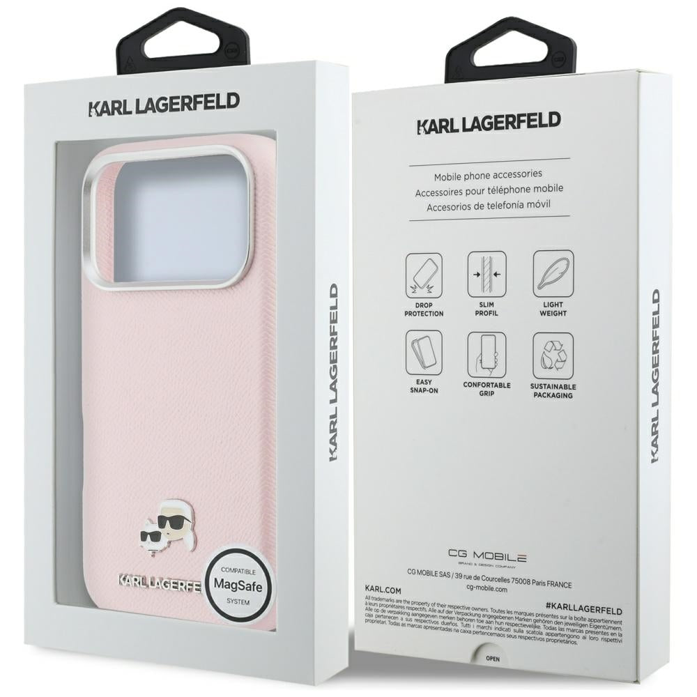 Custodia MagSafe per Apple iPhone 17 Pro Max, Karl Lagerfeld, Karl & Choupette Head's Pin, Rosa