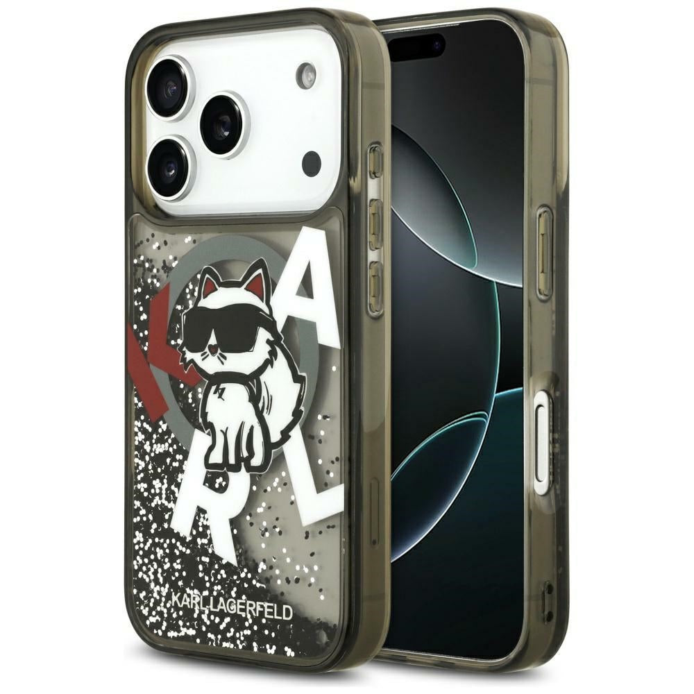 Custodia MagSafe per Apple iPhone 17 Pro Max, Karl Lagerfeld, Liquid Glitter Logo Choupette, Nera