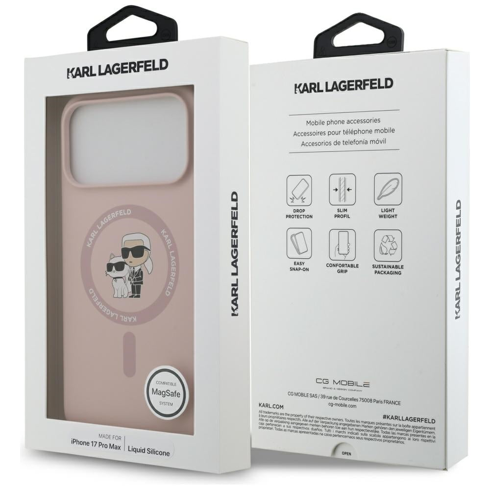 Custodia MagSafe per Apple iPhone 17 Pro Max, Karl Lagerfeld, Ring Karl & Choupette, Rosa