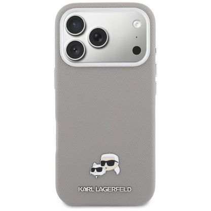 Custodia MagSafe per Apple iPhone 17 Pro Max, Karl Lagerfeld, Saffiano Karl & Choupette Pins, Grigio