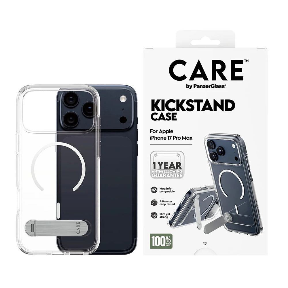 Custodia MagSafe per Apple iPhone 17 Pro Max, PanzerGlass, con Supporto Kickstand, Trasparente Bianca