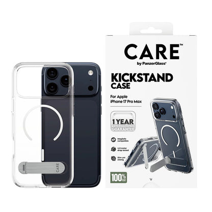 Custodia MagSafe per Apple iPhone 17 Pro Max, PanzerGlass, con Supporto Kickstand, Trasparente Bianca