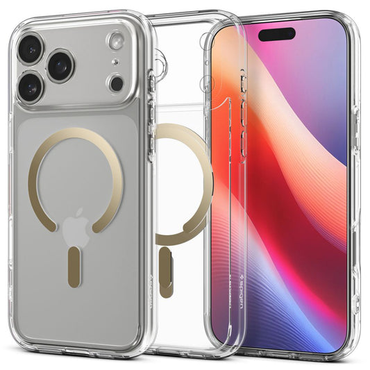Custodia MagSafe per Apple iPhone 17 Pro Max, Spigen, Ultra Hybrid, Oro Trasparente