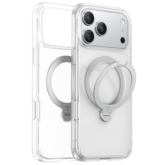 Custodia MagSafe per Apple iPhone 17 Pro Max, Torras, Ostand Spin, Trasparente