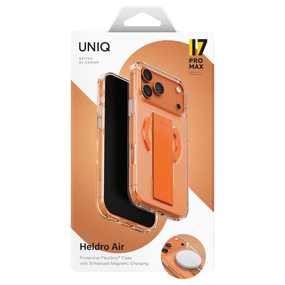 Custodia MagSafe per Apple iPhone 17 Pro Max, UNIQ, Heldro Air MagClick, Trasparente Arancione