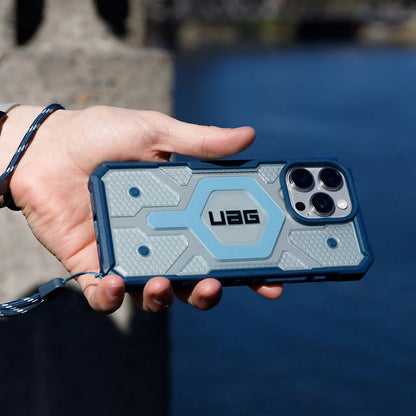 Custodia MagSafe per Apple iPhone 17 Pro Max, Urban Armor Gear, Pathfinder Clear con Lanyard, Blu