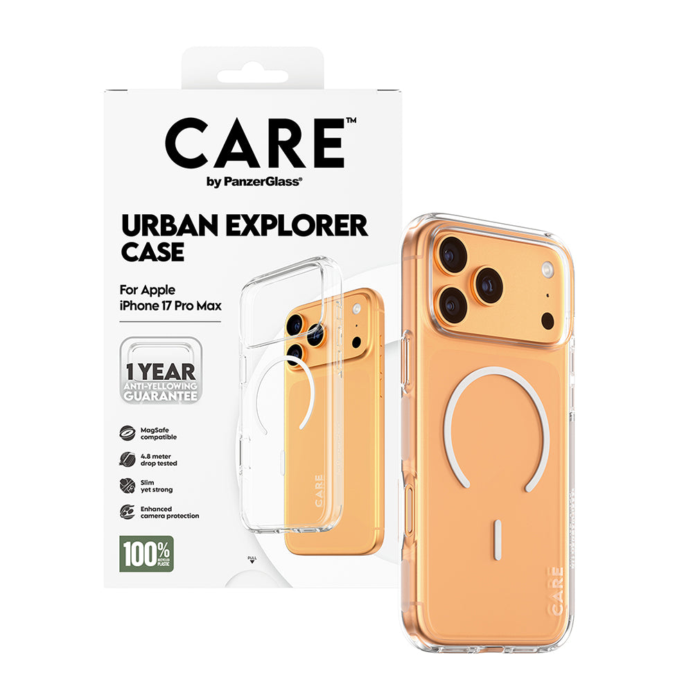 Custodia MagSafe per Apple iPhone 17 Pro, PanzerGlass, Care Urban Explorer, Trasparente Bianca