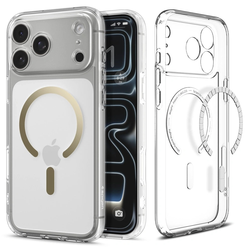 Custodia MagSafe per Apple iPhone 17 Pro, Spigen, Ultra Hybrid, Oro Trasparente