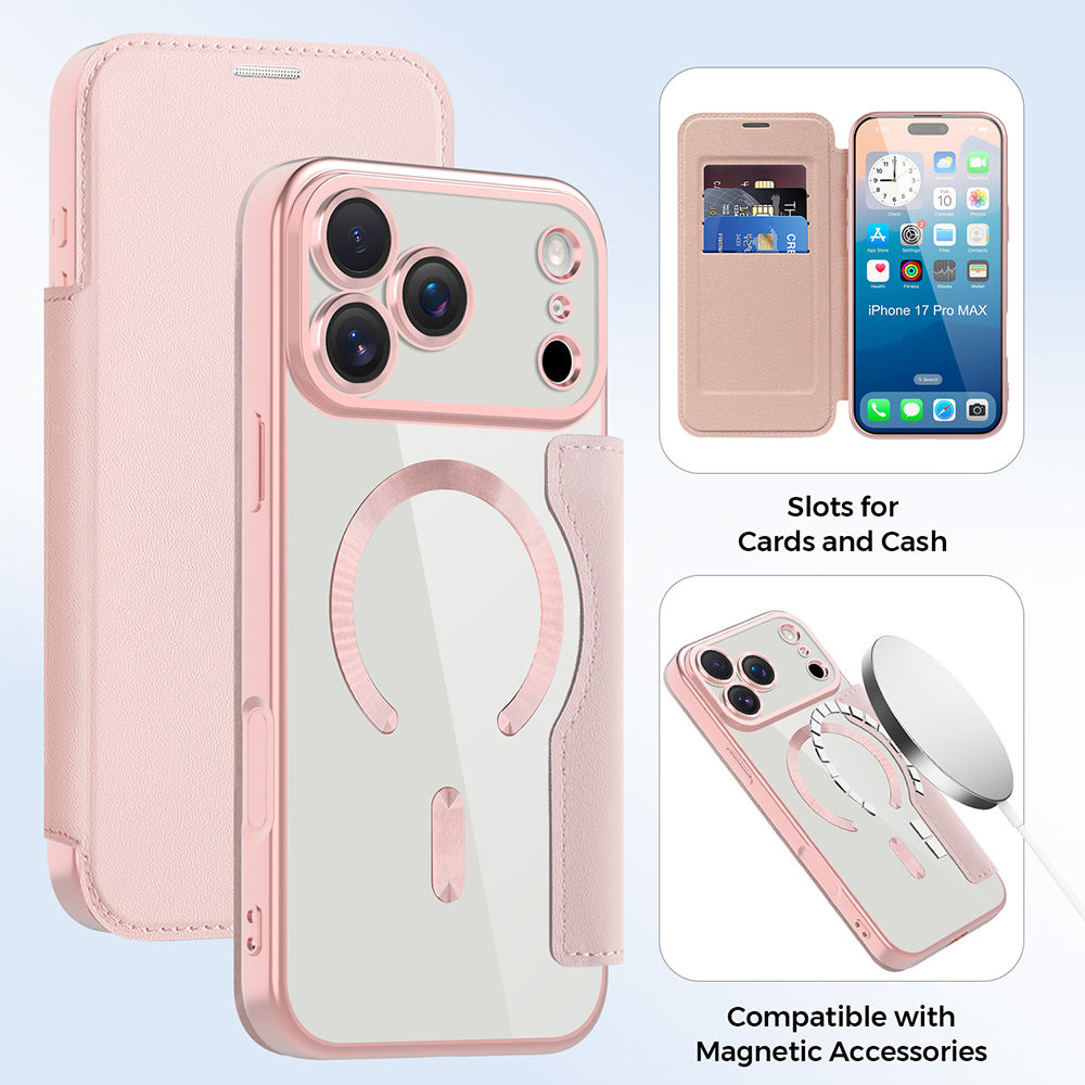 Custodia MagSafe per Apple iPhone 17 Pro, Techsuit, SmartMag Book, Rosa