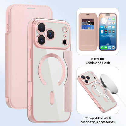 Custodia MagSafe per Apple iPhone 17 Pro, Techsuit, SmartMag Book, Rosa