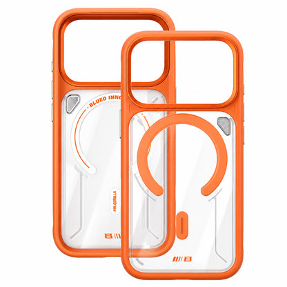 Custodia MagSafe per Apple iPhone 18 Pro / 17 Pro, Blueo, supporto con dissipazione del calore, arancione trasparente satinata