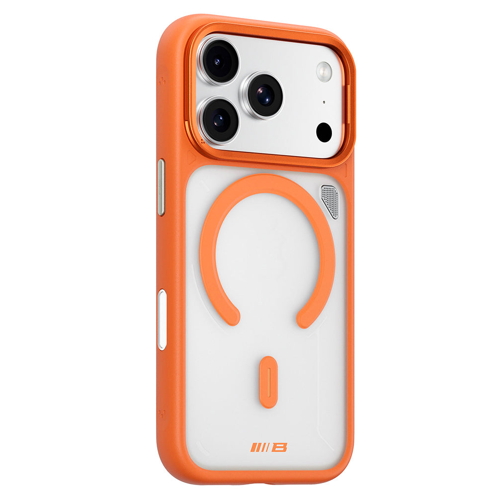 Custodia MagSafe per Apple iPhone 18 Pro / 17 Pro, Blueo, supporto con dissipazione del calore, arancione trasparente satinata