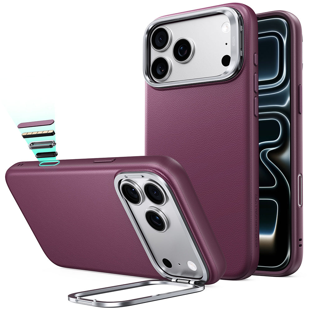 Custodia MagSafe per Apple iPhone 18 Pro / 17 Pro, ESR, Atelier con Supporto, Bordeaux Scuro Satinato