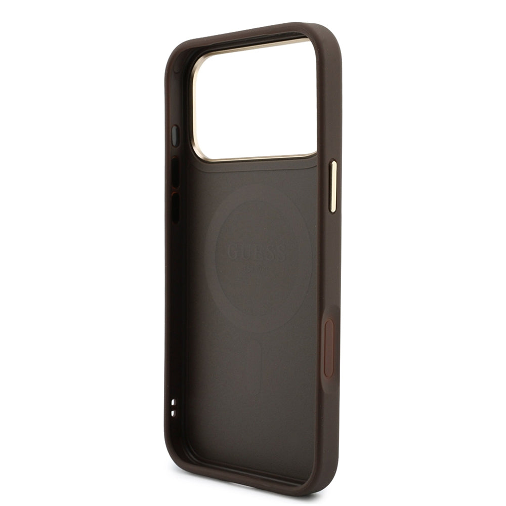 Custodia MagSafe per Apple iPhone 18 Pro / 17 Pro, Guess, 4G Cardslot & Big Strap, Marrone