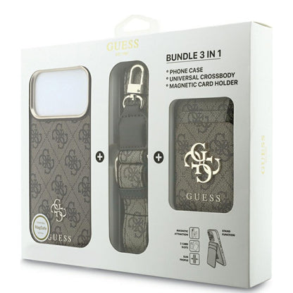 Custodia MagSafe per Apple iPhone 18 Pro / 17 Pro, Guess, 4G Cardslot & Big Strap, Marrone