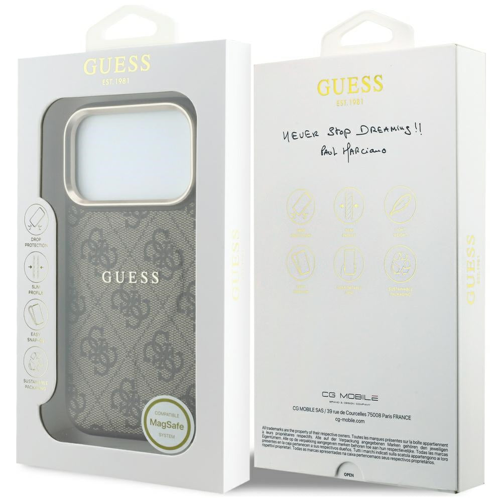Custodia MagSafe per Apple iPhone 18 Pro / 17 Pro, Guess, 4G Embossed Classic, Marrone