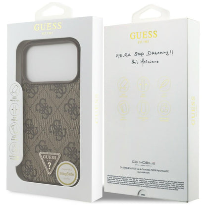 MagSafe Case for Apple iPhone 18 Pro / 17 Pro, Guess, 4G Triangle Strass, Brown