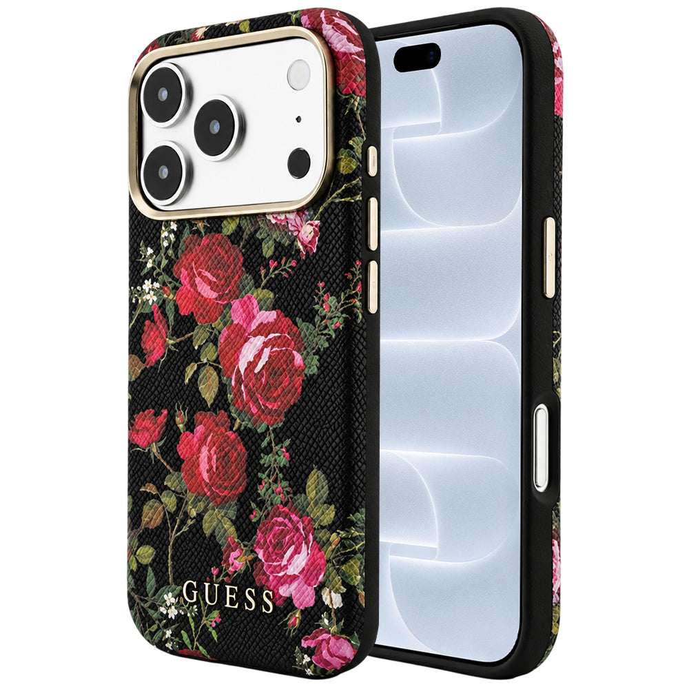 Custodia MagSafe per Apple iPhone 18 Pro / 17 Pro, Guess, Blossom Roses Print, nera