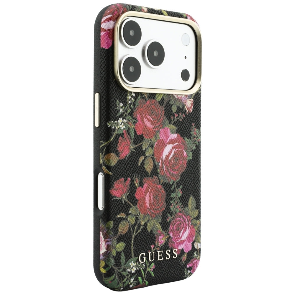 Custodia MagSafe per Apple iPhone 18 Pro / 17 Pro, Guess, Blossom Roses Print, nera